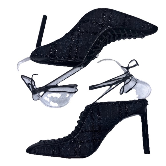 GIVENCHY pumps heels mule black lace size EU 37.5 lace-up pointed toe witchy new - Picture 12 of 15